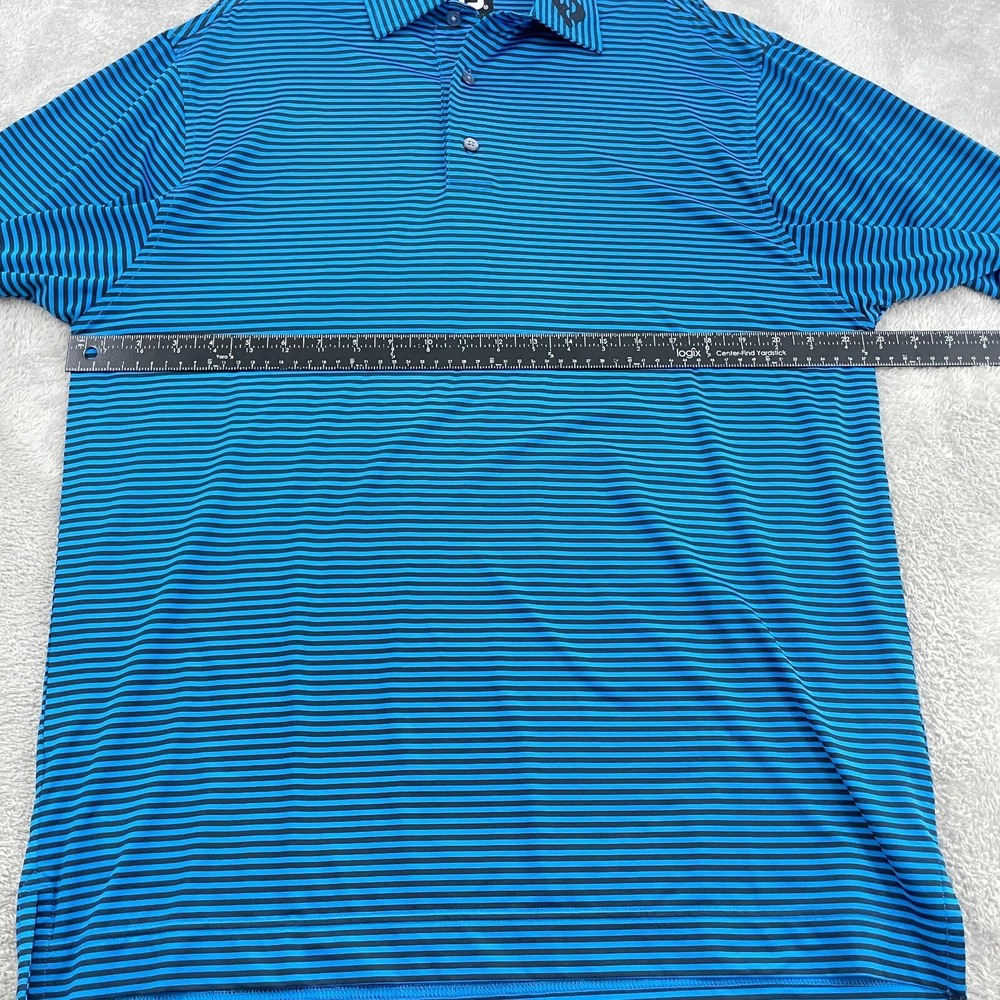 FJ Footjoy Polo Golf Shirt Mens M Blue Black Striped Performance Athletic Preppy - Picture 11 of 13